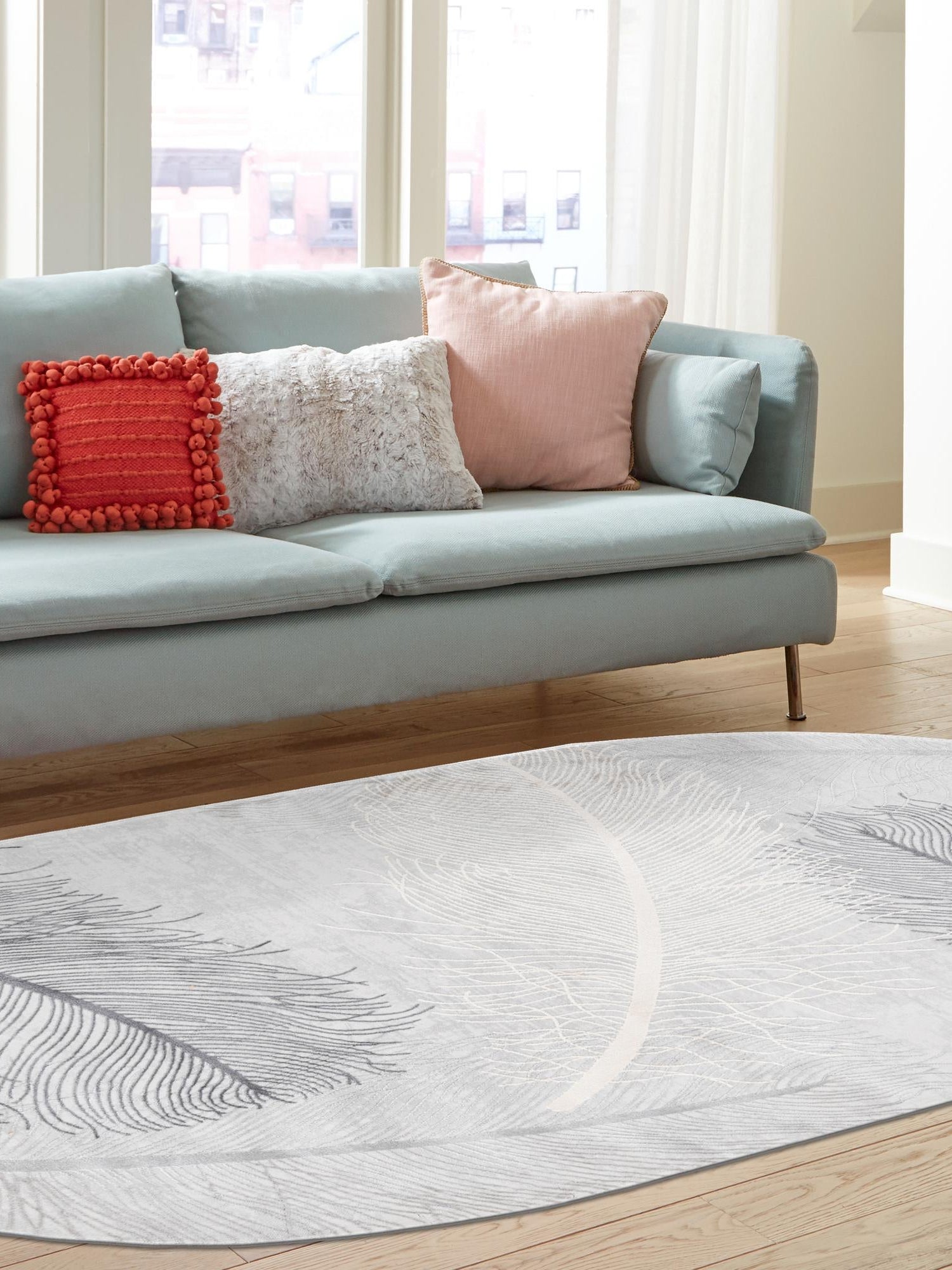 Gray 7' 10 x 10' Finsbury Oval Area Rug 60% Polypropylene & 40% Polyester Contemporary Carpet for Living Rooms, Dining, Offices for Sale at Rug Engine