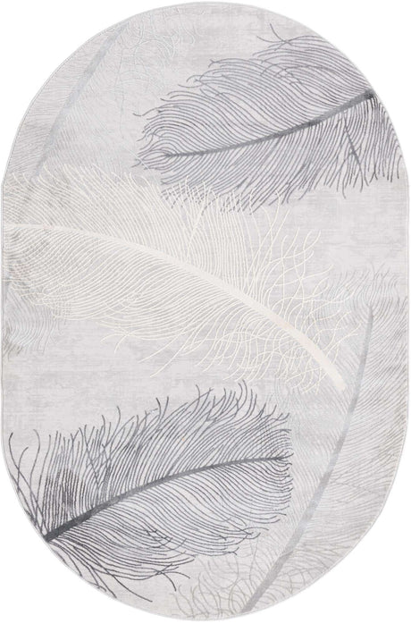 Gray 5' 3 x 8' Finsbury Oval Area Rug 60% Polypropylene & 40% Polyester Contemporary Carpet for Living Rooms, Dining, Offices for Sale at Rug Engine