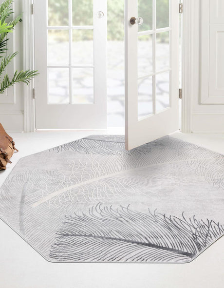 Gray 7' 10 x 7' 10 Finsbury Octagon Area Rug 60% Polypropylene & 40% Polyester Contemporary Carpet for Living Rooms, Dining, Offices for Sale at Rug Engine