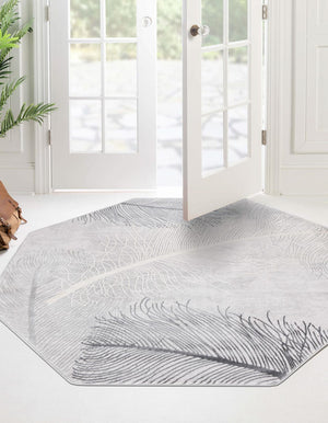 Gray 5' 3 x 5' 3 Finsbury Octagon Area Rug 60% Polypropylene & 40% Polyester Contemporary Carpet for Living Rooms, Dining, Offices for Sale at Rug Engine
