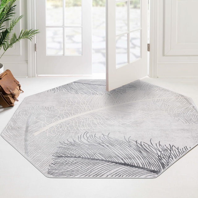 Gray 7' 10 x 7' 10 Finsbury Octagon Area Rug 60% Polypropylene & 40% Polyester Contemporary Carpet for Living Rooms, Dining, Offices for Sale at Rug Engine