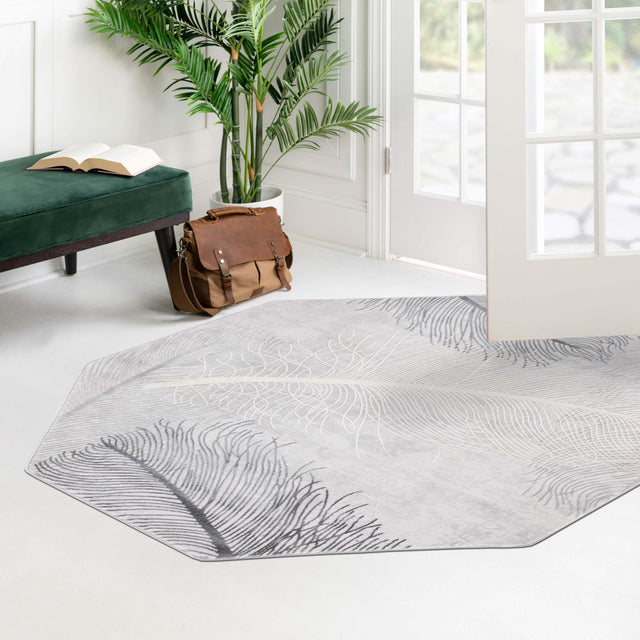 Gray 7' 10 x 7' 10 Finsbury Octagon Area Rug 60% Polypropylene & 40% Polyester Contemporary Carpet for Living Rooms, Dining, Offices for Sale at Rug Engine