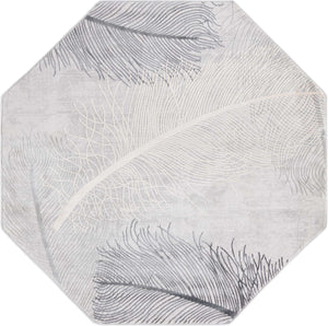 Gray 5' 3 x 5' 3 Finsbury Octagon Area Rug 60% Polypropylene & 40% Polyester Contemporary Carpet for Living Rooms, Dining, Offices for Sale at Rug Engine