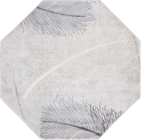 Gray 5' 3 x 5' 3 Finsbury Octagon Area Rug 60% Polypropylene & 40% Polyester Contemporary Carpet for Living Rooms, Dining, Offices for Sale at Rug Engine