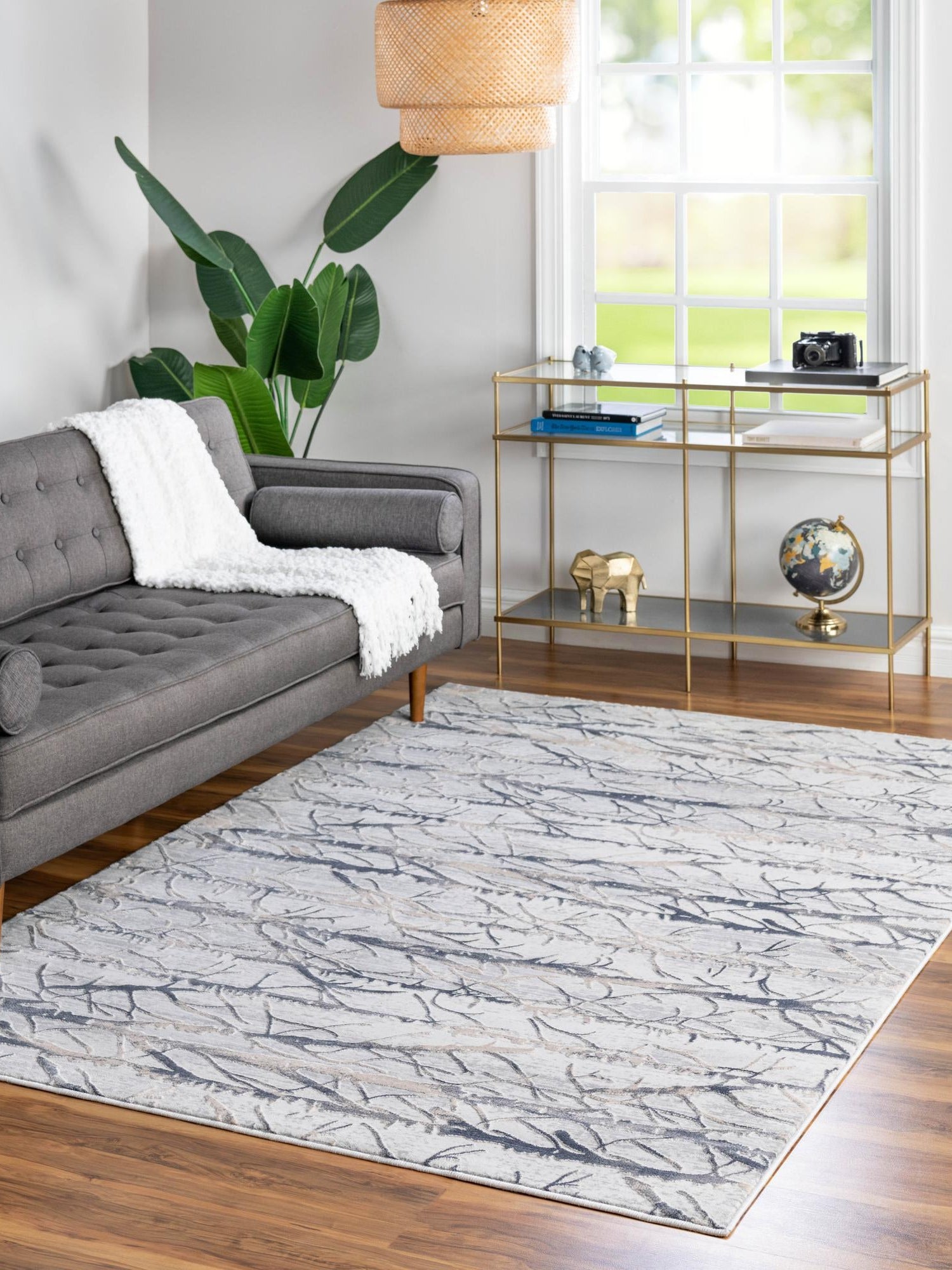 Gray 4' x 6' Finsbury Rectangle Area Rug 60% Polypropylene & 40% Polyester Contemporary Carpet for Living Rooms, Dining, Offices for Sale at Rug Engine