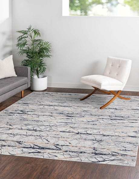 Gray 7' 10 x 7' 10 Finsbury Square Area Rug 60% Polypropylene & 40% Polyester Contemporary Carpet for Living Rooms, Dining, Offices for Sale at Rug Engine