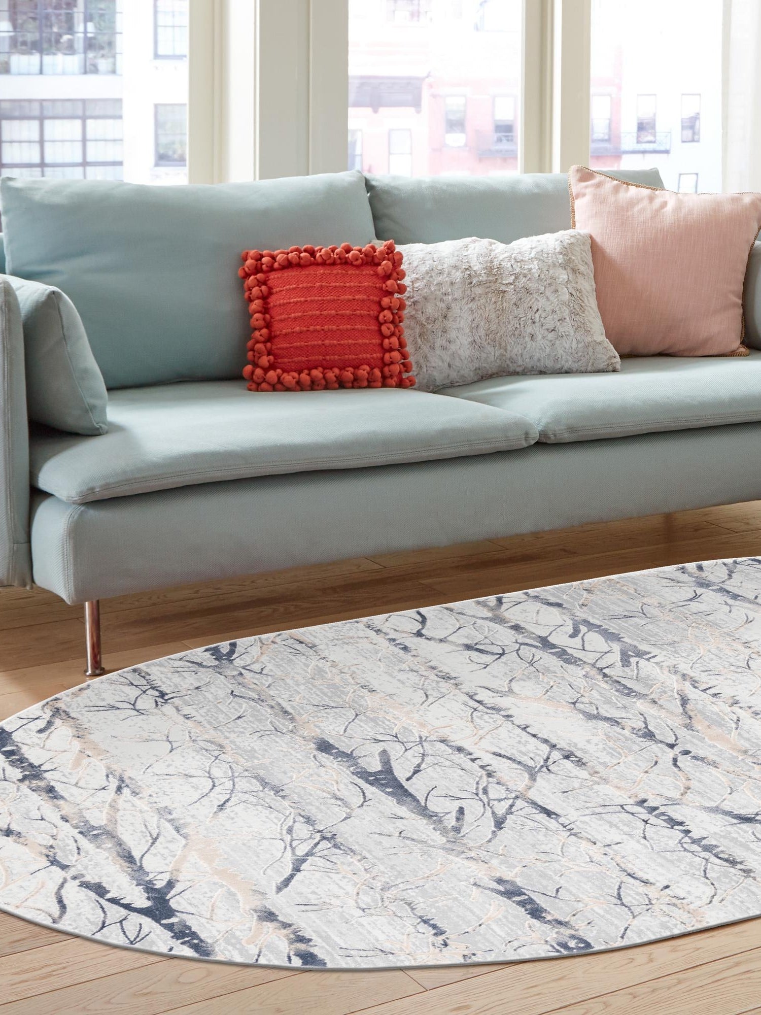Gray 5' 3 x 8' Finsbury Oval Area Rug 60% Polypropylene & 40% Polyester Contemporary Carpet for Living Rooms, Dining, Offices for Sale at Rug Engine