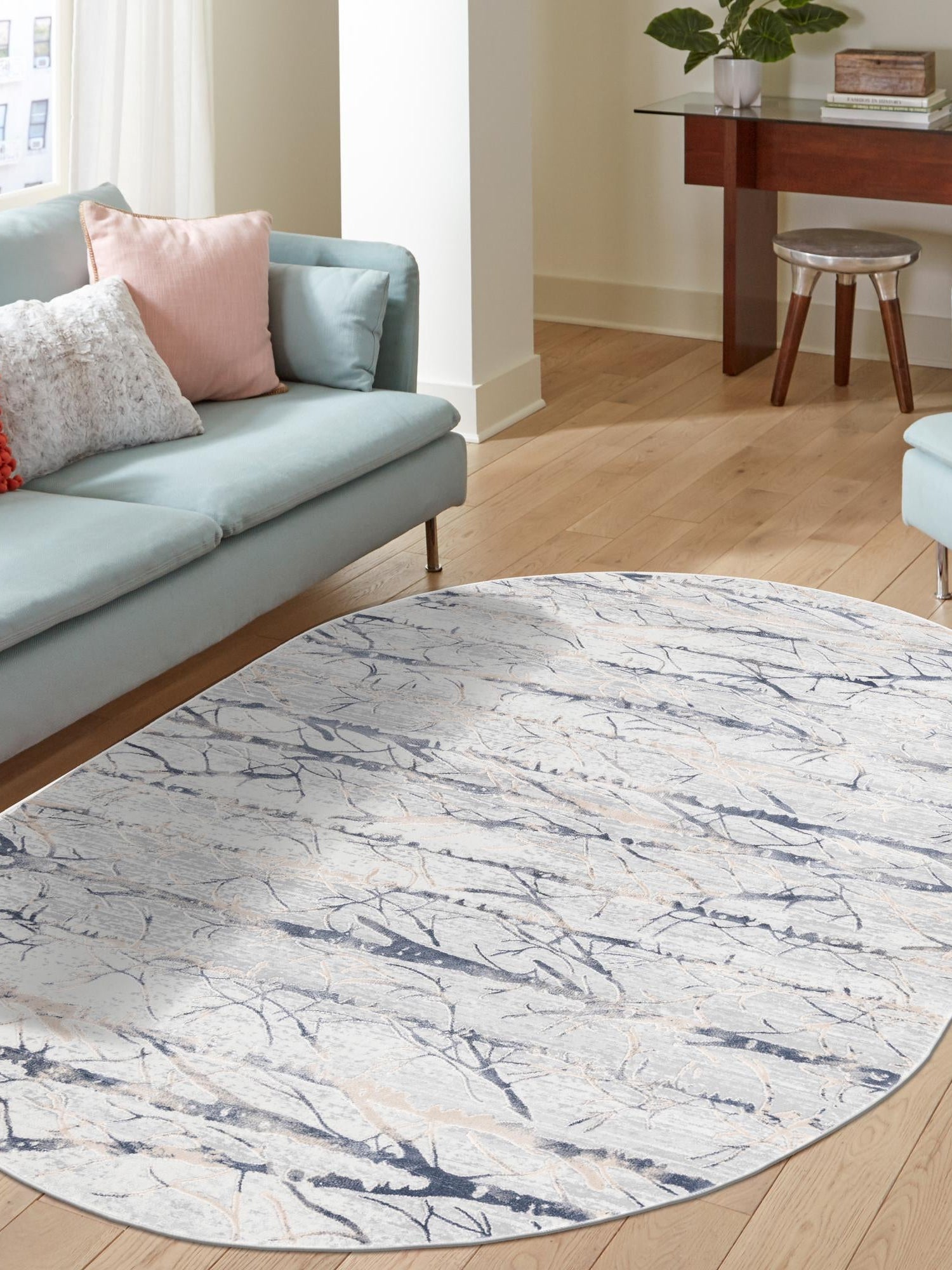 Gray 5' 3 x 8' Finsbury Oval Area Rug 60% Polypropylene & 40% Polyester Contemporary Carpet for Living Rooms, Dining, Offices for Sale at Rug Engine