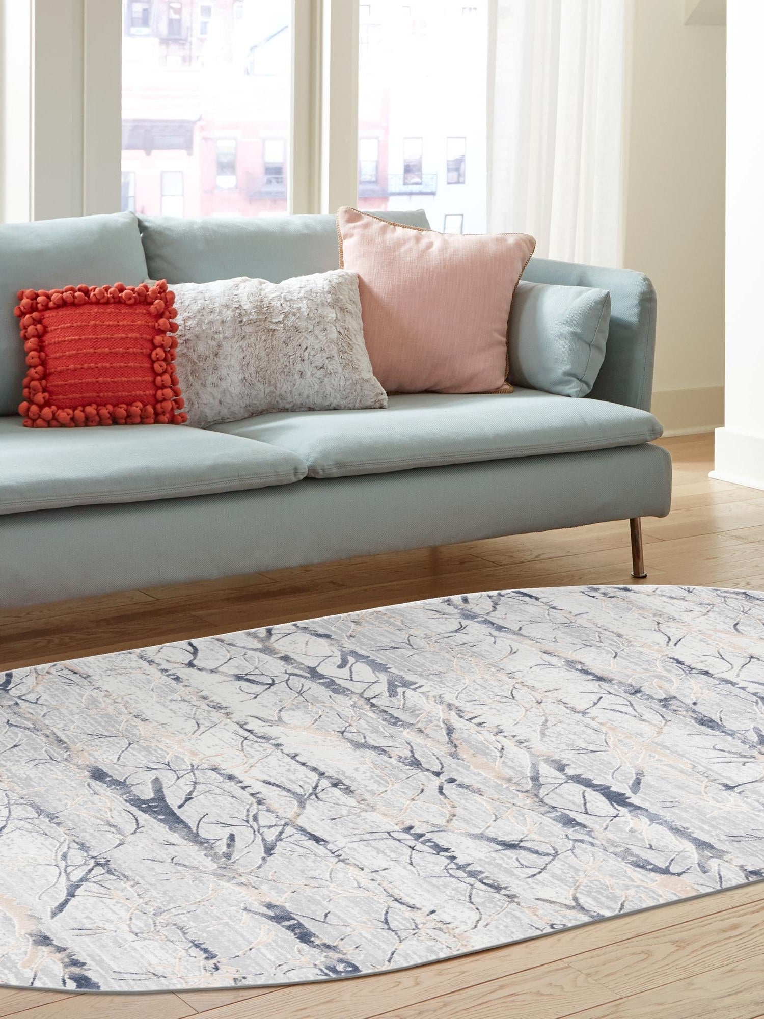 Gray 5' 3 x 8' Finsbury Oval Area Rug 60% Polypropylene & 40% Polyester Contemporary Carpet for Living Rooms, Dining, Offices for Sale at Rug Engine
