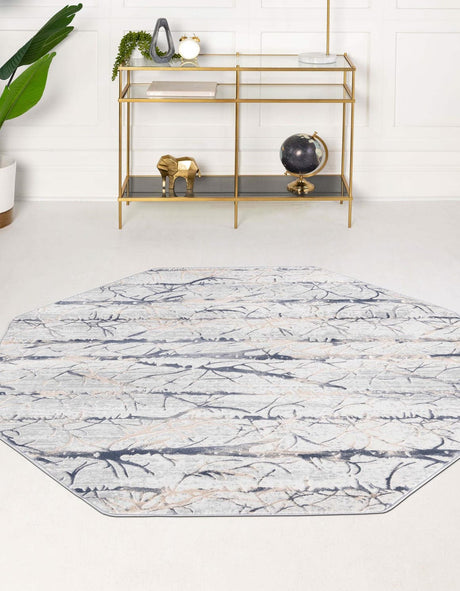 Gray 7' 10 x 7' 10 Finsbury Octagon Area Rug 60% Polypropylene & 40% Polyester Contemporary Carpet for Living Rooms, Dining, Offices for Sale at Rug Engine