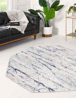 Gray 5' 3 x 5' 3 Finsbury Octagon Area Rug 60% Polypropylene & 40% Polyester Contemporary Carpet for Living Rooms, Dining, Offices for Sale at Rug Engine