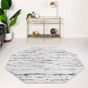 Gray 7' 10 x 7' 10 Finsbury Octagon Area Rug 60% Polypropylene & 40% Polyester Contemporary Carpet for Living Rooms, Dining, Offices for Sale at Rug Engine