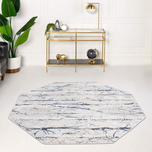 Gray 7' 10 x 7' 10 Finsbury Octagon Area Rug 60% Polypropylene & 40% Polyester Contemporary Carpet for Living Rooms, Dining, Offices for Sale at Rug Engine