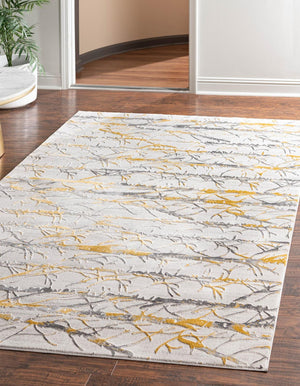 Yellow and Gray 7' x 10' Finsbury Rectangle Area Rug 60% Polypropylene & 40% Polyester Contemporary Carpet for Living Rooms, Dining, Offices for Sale at Rug Engine