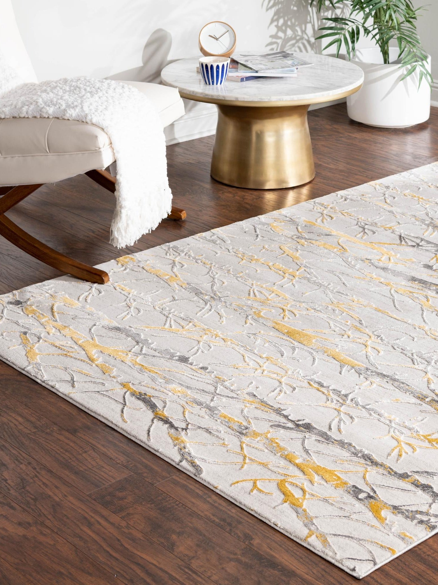 Yellow and Gray 4' x 6' Finsbury Rectangle Area Rug 60% Polypropylene & 40% Polyester Contemporary Carpet for Living Rooms, Dining, Offices for Sale at Rug Engine