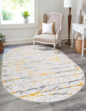 Yellow and Gray 7' 10 x 10' Finsbury Oval Area Rug 60% Polypropylene & 40% Polyester Contemporary Carpet for Living Rooms, Dining, Offices for Sale at Rug Engine