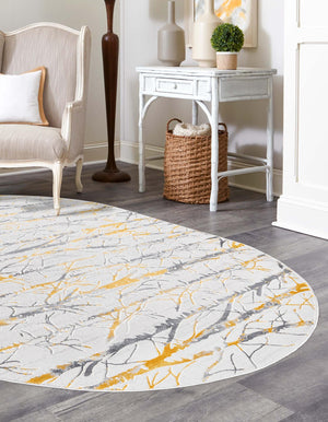 Yellow and Gray 5' 3 x 8' Finsbury Oval Area Rug 60% Polypropylene & 40% Polyester Contemporary Carpet for Living Rooms, Dining, Offices for Sale at Rug Engine