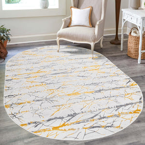 Yellow and Gray 7' 10 x 10' Finsbury Oval Area Rug 60% Polypropylene & 40% Polyester Contemporary Carpet for Living Rooms, Dining, Offices for Sale at Rug Engine