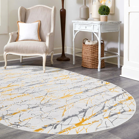 Yellow and Gray 7' 10 x 10' Finsbury Oval Area Rug 60% Polypropylene & 40% Polyester Contemporary Carpet for Living Rooms, Dining, Offices for Sale at Rug Engine