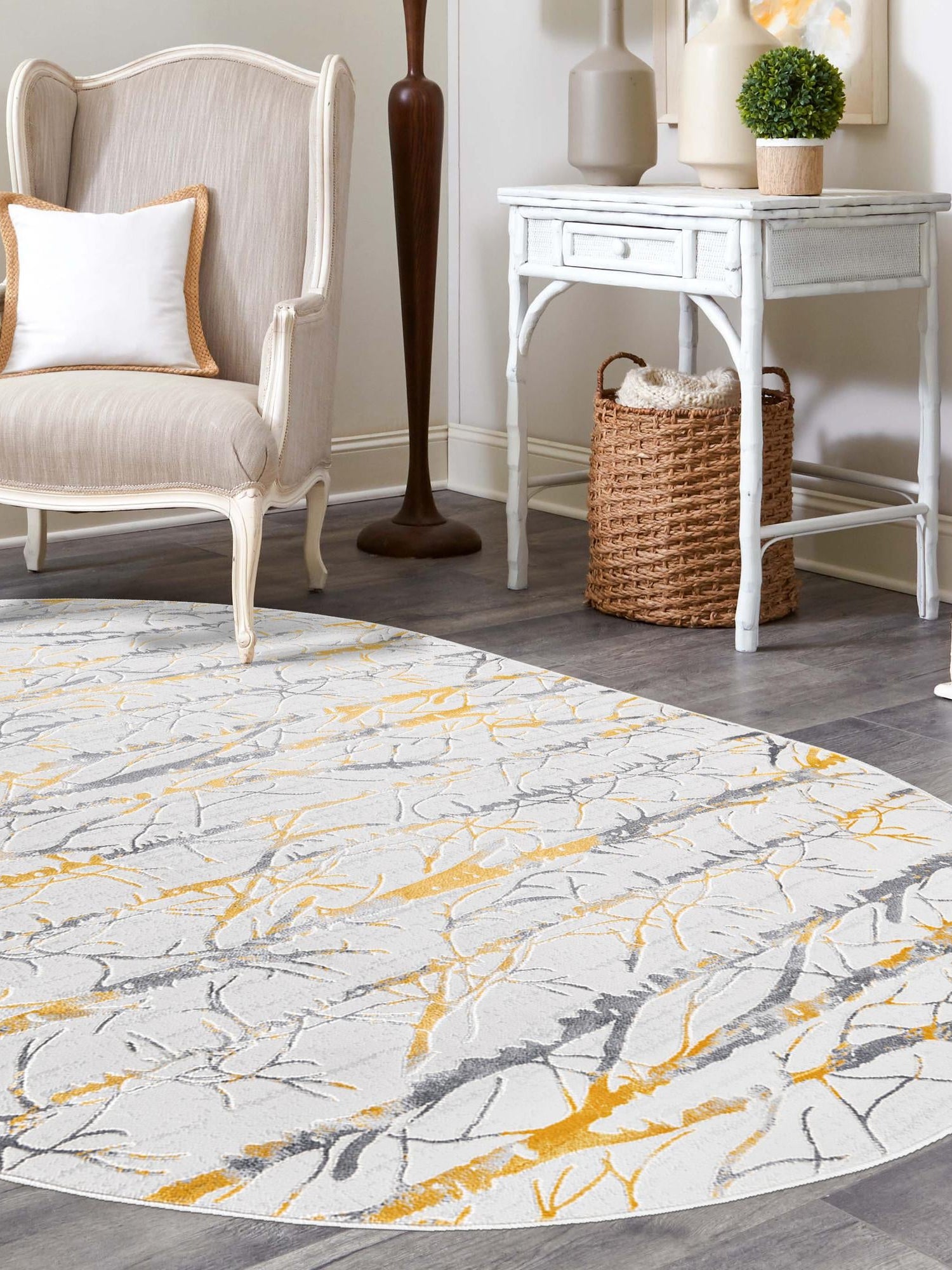 Yellow and Gray 5' 3 x 8' Finsbury Oval Area Rug 60% Polypropylene & 40% Polyester Contemporary Carpet for Living Rooms, Dining, Offices for Sale at Rug Engine