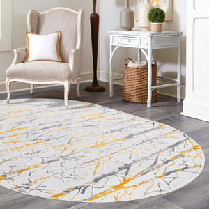 Yellow and Gray 5' 3 x 8' Finsbury Oval Area Rug 60% Polypropylene & 40% Polyester Contemporary Carpet for Living Rooms, Dining, Offices for Sale at Rug Engine