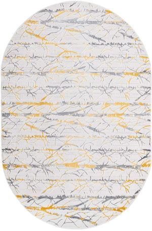 Yellow and Gray 5' 3 x 8' Finsbury Oval Area Rug 60% Polypropylene & 40% Polyester Contemporary Carpet for Living Rooms, Dining, Offices for Sale at Rug Engine