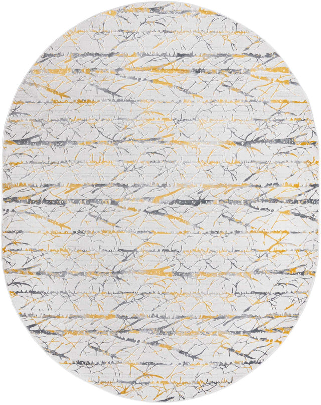 Yellow and Gray 7' 10 x 10' Finsbury Oval Area Rug 60% Polypropylene & 40% Polyester Contemporary Carpet for Living Rooms, Dining, Offices for Sale at Rug Engine