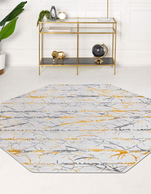 Yellow and Gray 7' 10 x 7' 10 Finsbury Octagon Area Rug 60% Polypropylene & 40% Polyester Contemporary Carpet for Living Rooms, Dining, Offices for Sale at Rug Engine