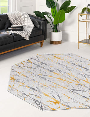 Yellow and Gray 5' 3 x 5' 3 Finsbury Octagon Area Rug 60% Polypropylene & 40% Polyester Contemporary Carpet for Living Rooms, Dining, Offices for Sale at Rug Engine