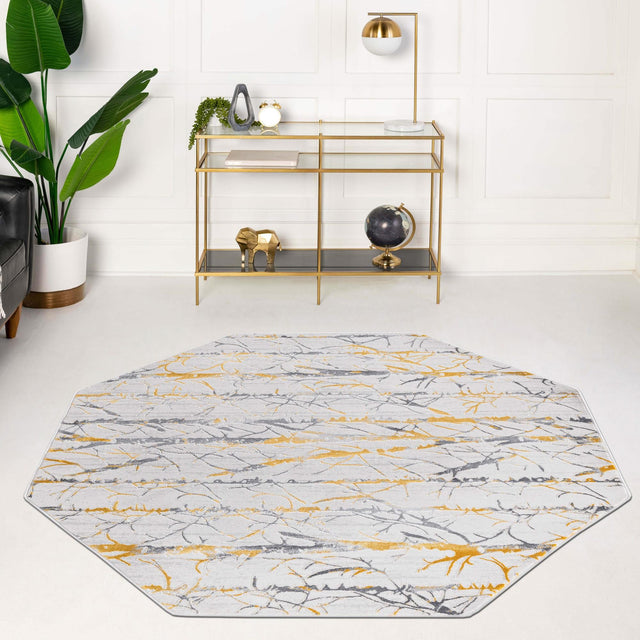 Yellow and Gray 5' 3 x 5' 3 Finsbury Octagon Area Rug 60% Polypropylene & 40% Polyester Contemporary Carpet for Living Rooms, Dining, Offices for Sale at Rug Engine