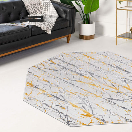 Yellow and Gray 7' 10 x 7' 10 Finsbury Octagon Area Rug 60% Polypropylene & 40% Polyester Contemporary Carpet for Living Rooms, Dining, Offices for Sale at Rug Engine