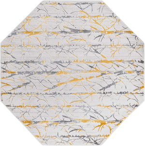 Yellow and Gray 5' 3 x 5' 3 Finsbury Octagon Area Rug 60% Polypropylene & 40% Polyester Contemporary Carpet for Living Rooms, Dining, Offices for Sale at Rug Engine