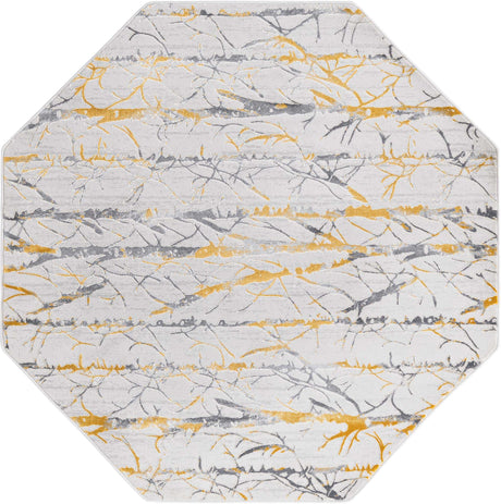 Yellow and Gray 5' 3 x 5' 3 Finsbury Octagon Area Rug 60% Polypropylene & 40% Polyester Contemporary Carpet for Living Rooms, Dining, Offices for Sale at Rug Engine