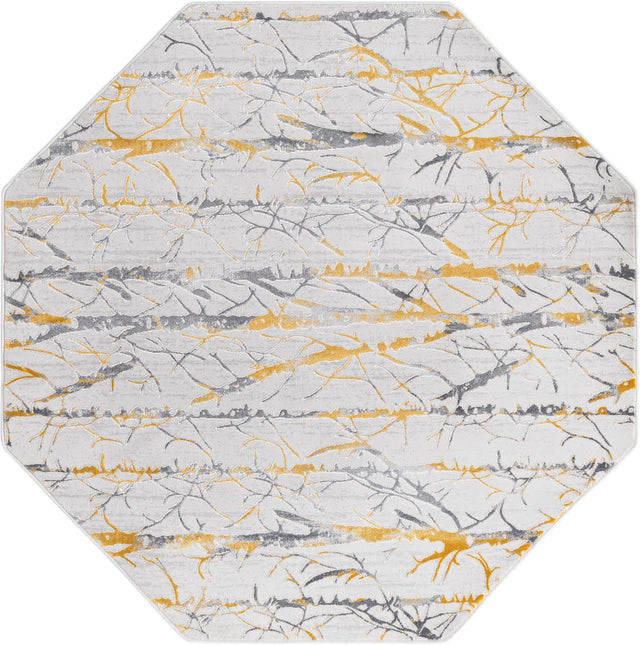 Yellow and Gray 5' 3 x 5' 3 Finsbury Octagon Area Rug 60% Polypropylene & 40% Polyester Contemporary Carpet for Living Rooms, Dining, Offices for Sale at Rug Engine