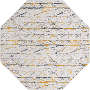 Yellow and Gray 7' 10 x 7' 10 Finsbury Octagon Area Rug 60% Polypropylene & 40% Polyester Contemporary Carpet for Living Rooms, Dining, Offices for Sale at Rug Engine