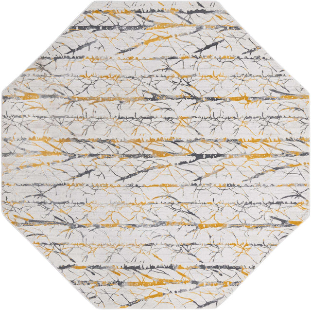 Yellow and Gray 7' 10 x 7' 10 Finsbury Octagon Area Rug 60% Polypropylene & 40% Polyester Contemporary Carpet for Living Rooms, Dining, Offices for Sale at Rug Engine