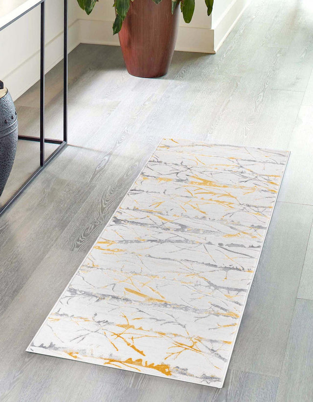 Yellow and Gray 2' x 8' Finsbury Runner Area Rug 60% Polypropylene & 40% Polyester Contemporary Carpet for Living Rooms, Dining, Offices for Sale at Rug Engine