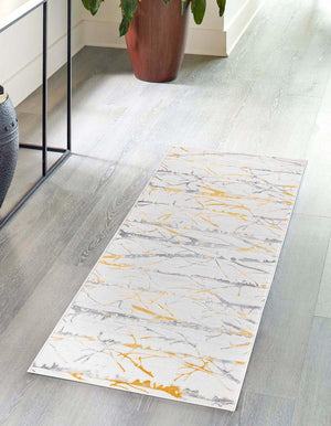 Yellow and Gray 2' x 6' Finsbury Runner Area Rug 60% Polypropylene & 40% Polyester Contemporary Carpet for Living Rooms, Dining, Offices for Sale at Rug Engine
