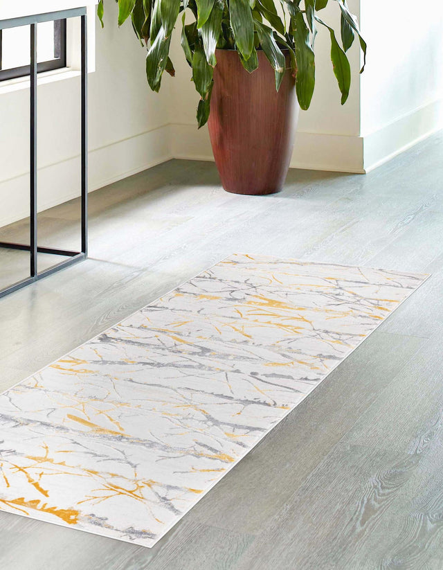 Yellow and Gray 2' 7 x 12' Finsbury Runner Area Rug 60% Polypropylene & 40% Polyester Contemporary Carpet for Living Rooms, Dining, Offices for Sale at Rug Engine