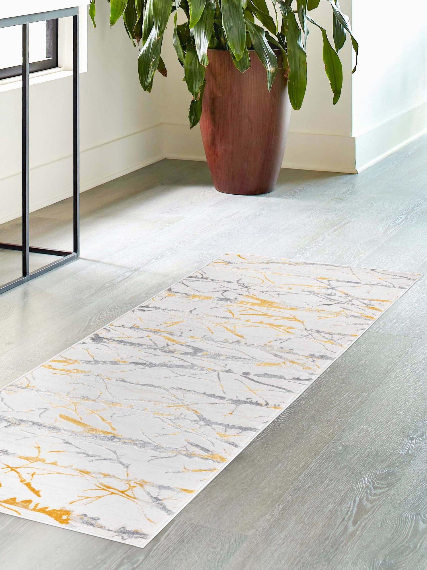 Yellow and Gray 2' x 8' Finsbury Runner Area Rug 60% Polypropylene & 40% Polyester Contemporary Carpet for Living Rooms, Dining, Offices for Sale at Rug Engine