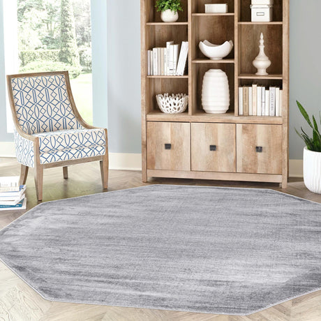 Gray 5' 3 x 5' 3 Finsbury Octagon Area Rug 60% Polypropylene & 40% Polyester Contemporary Carpet for Living Rooms, Dining, Offices for Sale at Rug Engine