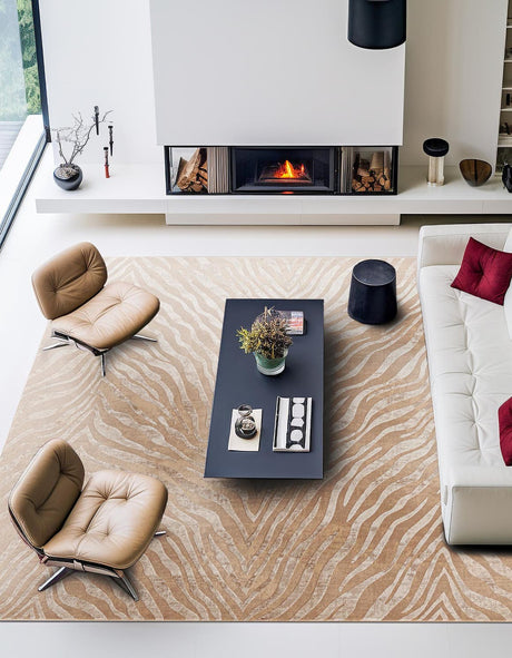 Ivory Beige 5' 3 x 5' 3 Finsbury Square Area Rug 60% Polypropylene & 40% Polyester Contemporary Carpet for Living Rooms, Dining, Offices for Sale at Rug Engine