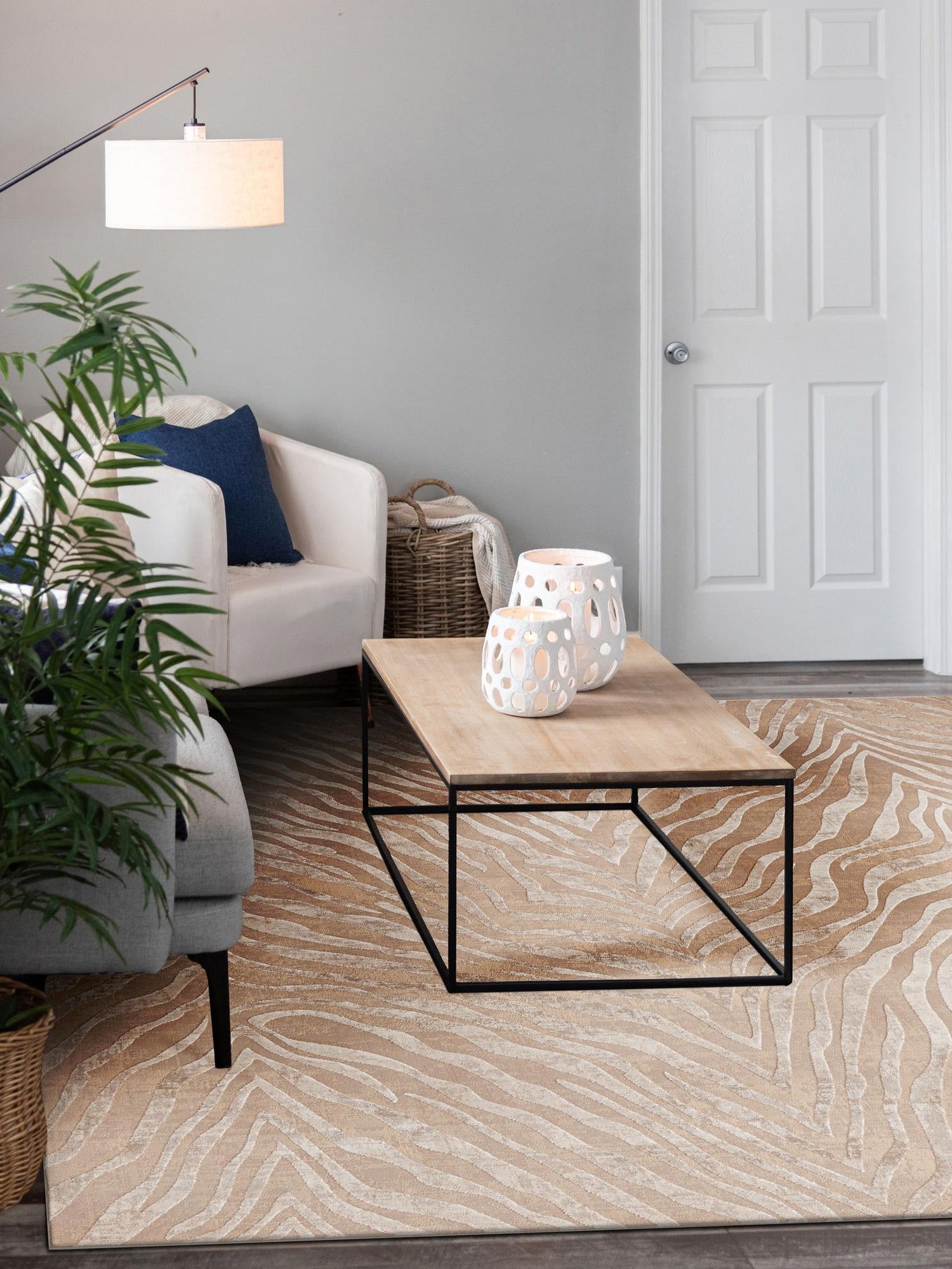 Ivory Beige 5' 3 x 5' 3 Finsbury Square Area Rug 60% Polypropylene & 40% Polyester Contemporary Carpet for Living Rooms, Dining, Offices for Sale at Rug Engine