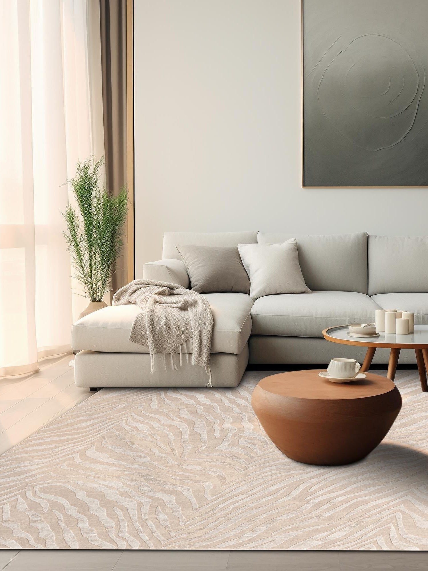 Ivory Beige 5' 3 x 5' 3 Finsbury Square Area Rug 60% Polypropylene & 40% Polyester Contemporary Carpet for Living Rooms, Dining, Offices for Sale at Rug Engine