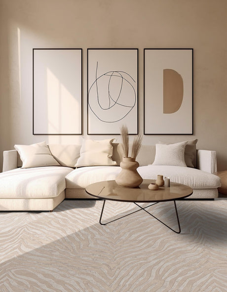 Ivory Beige 7' 10 x 7' 10 Finsbury Square Area Rug 60% Polypropylene & 40% Polyester Contemporary Carpet for Living Rooms, Dining, Offices for Sale at Rug Engine