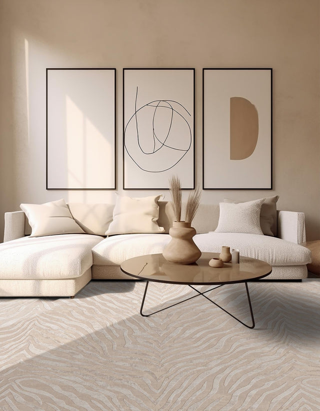Ivory Beige 7' 10 x 7' 10 Finsbury Square Area Rug 60% Polypropylene & 40% Polyester Contemporary Carpet for Living Rooms, Dining, Offices for Sale at Rug Engine