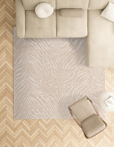 Ivory Beige 7' 10 x 7' 10 Finsbury Square Area Rug 60% Polypropylene & 40% Polyester Contemporary Carpet for Living Rooms, Dining, Offices for Sale at Rug Engine