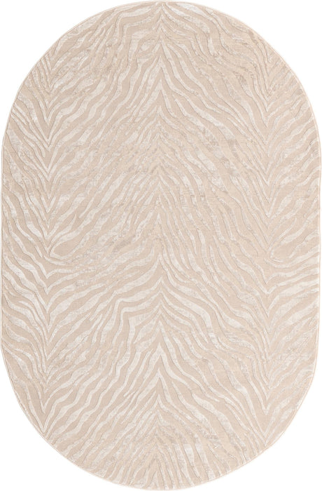 Ivory Beige 5' 3 x 8' Finsbury Oval Area Rug 60% Polypropylene & 40% Polyester Contemporary Carpet for Living Rooms, Dining, Offices for Sale at Rug Engine