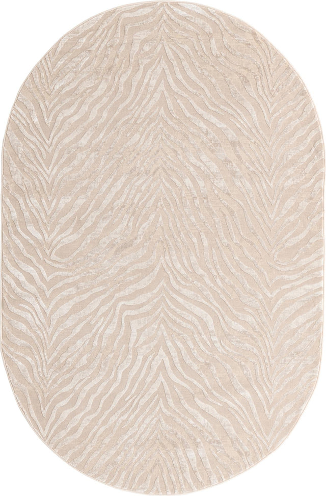 Ivory Beige 5' 3 x 8' Finsbury Oval Area Rug 60% Polypropylene & 40% Polyester Contemporary Carpet for Living Rooms, Dining, Offices for Sale at Rug Engine