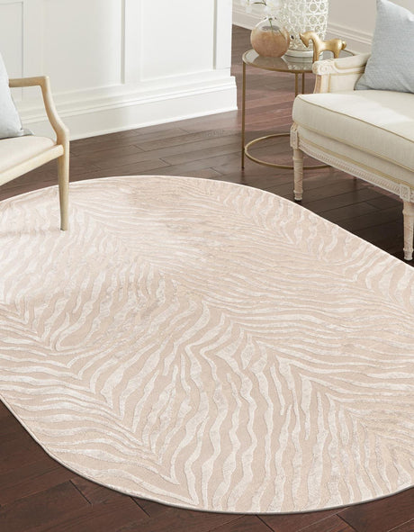 Ivory Beige 7' 10 x 10' Finsbury Oval Area Rug 60% Polypropylene & 40% Polyester Contemporary Carpet for Living Rooms, Dining, Offices for Sale at Rug Engine
